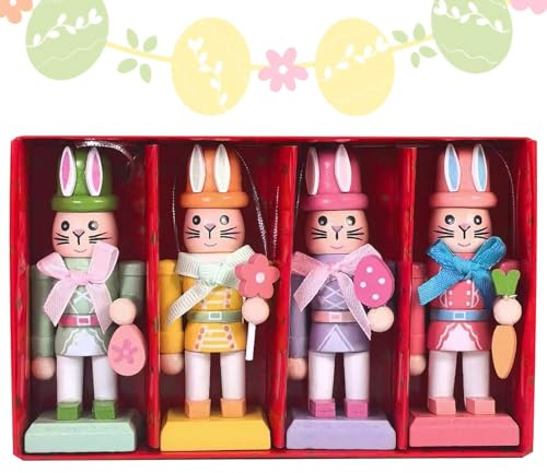 Genérico Cascanueces de Pascua | 4 Piezas de Fotográficos de Madera para Decoración de Pascua | 10.4 Cm Figuritas De Conejo | para Fiesta Oficina Repisa Dormitorio Hogar Estantería