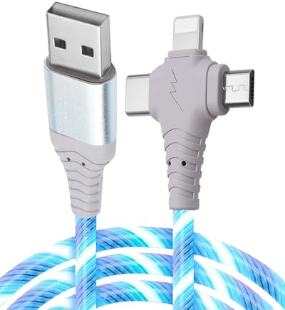 2M/6.6Ft 3 in 1 USB C Light up Charger Cable, 3A Type C Fast Charging Cable Support Data Transfer USB A to C for iPhone Pro Max iPad Series Samsung Galaxy S20/S10/S23 Huawei Pixel Switch Android Blue