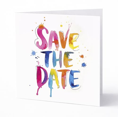 Save The Date KARTE 2026 moderne Einladung mit Personalisierung inkl. Spruch Aquarell Postkarte Klappkarte, Premium Klappkarte 14 x 14 cm inkl. schönem Kuvert
