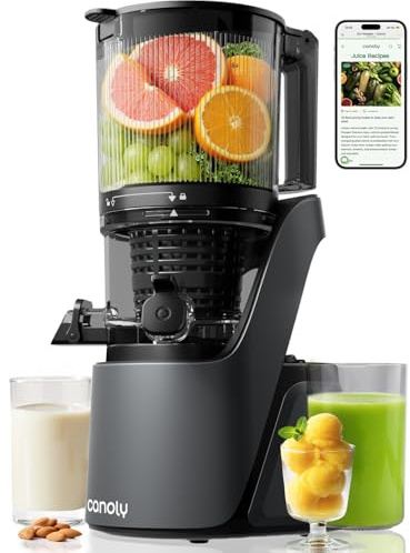 Canoly Entsafter mit 150 mm extra Großer Einfüllschacht, 3-in-1 Sieb (für Saft, Sorbet & Nussmilch), 2,6 L Füllvolumen Slow Juicer mit AC-Motor, Selbstschneid-System Kaltpresse Saftpresse, BPA-Frei