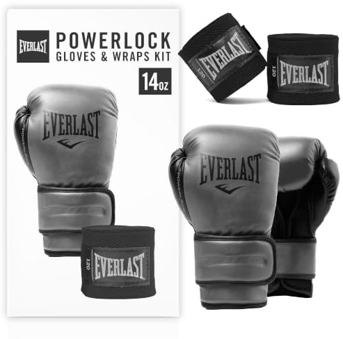 Everlast Elite Boxfit Kit Guanti da Boxe, Colpitori e Paradenti 14oz, Oro/Nero, per Sacco, Lavoro ai Colpitori e Sparring, Imbottiti in Schiuma - Equipaggiamento Originale