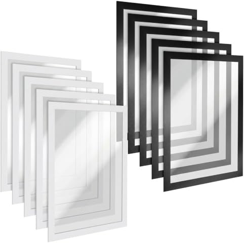 Brizuf 10 Stück Magnetrahmen A4, Selbstklebend Magnet Bilderrahmen, Aufklappbarer Magnetrahmen, Transparent Magnetische Bilderrahmen für Küche, Schlafzimmer Wanddekoration (Schwarz und Silber)