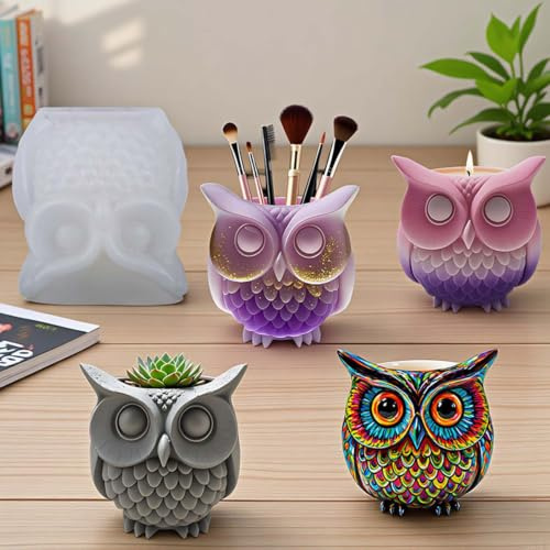 Stampo in silicone a forma di gufo 3D, per gesso, resina e cemento, decorazione autunnale | Per portapenne e oggetti decorativi; affascinante gufo per autunno, Halloween, Avvento e regali di Natale
