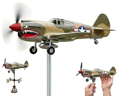 Garten-Windspiel im „Haifischmaul“-Flugzeug-Design, Wetterfahne aus Metall, kinetisches 3D-Windspiel aus Eisen, wetterfeste Dekoration für Rasen, Garten und Terrasse (1 Stück)