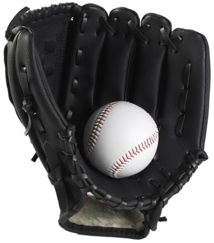 Baseballhandskar basebollhandske för vuxna och barn, basebollträning, förtjockad stoppning, pitcher-basebollhandske (svart, 25 cm)