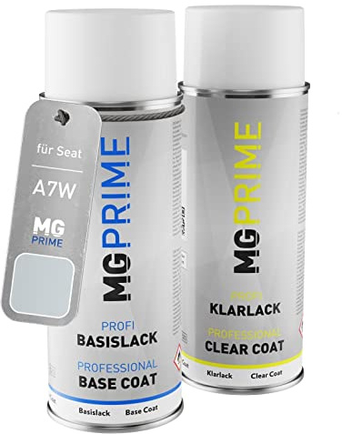 MG PRIME Billack Spray can set för Seat A7W / 8E Reflex Silver Metallic/Brillant Silber Metallic Base coat klarlack spray can 400ml