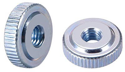 Dadi a ghiera zigrinata, M5, filettatura femmina, tipo sottile, con zingaggio, blu, confezione da 10