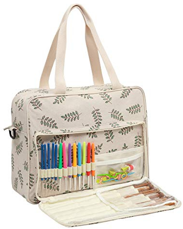 Becko Garntasche, Häkeltasche, Stricktasche, Garn-Tragetasche, Organizer für Projekte, Garnbälle, Häkelnadeln, Stricknadeln, Maschenhalter und anderes Zubehör, beige, Individuell