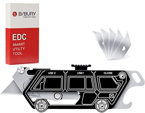 BIBURY Geschenke für Männer, Mini Cuttermesser Taschenwerkzeug mit 5 Klingen, EDC Tool, Schlüsselring Multitools mit Flaschenöffner, Mini Teppichmesser für Auspacken, DIY, Gadgets für Papa, Mann