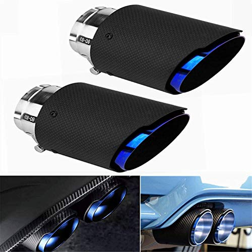 Iriisy Tubo de Silenciador de Escape de Fibra de Carbono para Coche Puntas de Escape Universales 60mm - 63mm Garganta de Cola Salida del Tubo de Escape Trasero 2PCS (azul)