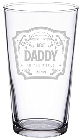 EIO Gifts Personalised Conique Toughened 570ml Pint Glass with Best Daddy Logo in Satin Lined Presentation Gift Box