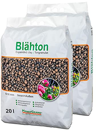 HanseGrand Blähton Tongranulat Beutel Hydrokultursubstrat Pflanzkästen Kübel Pflanztöpfe Drainagematerial 20 Liter = 2 x 10 Liter Sack