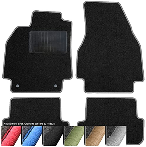 moto-MOLTICO Fußmatten Auto - Velours Autoteppiche | passend für Renault Clio IV (2012-2020) - 4-teiliges Set - Schwarze Automatten mit Grauen Ziernähten