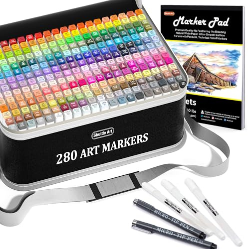 Shuttle Art Alkohol Marker Set, 280 bunte doppelseitige Alcohol Marker Stifte Set mit 1 Nr.0 Marker, Twinmarker Stifte für Kinder, Erwachsene, Alkohol Stifte, Twin Marker zum Zeichnen