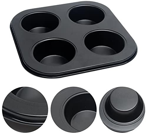 4 Cup Muffin Pan Mold - Non-Stick Cupcake Baking Tray/Tin - Carbon Steel Cake Mould For home, cafe bar and restaurant (Black)