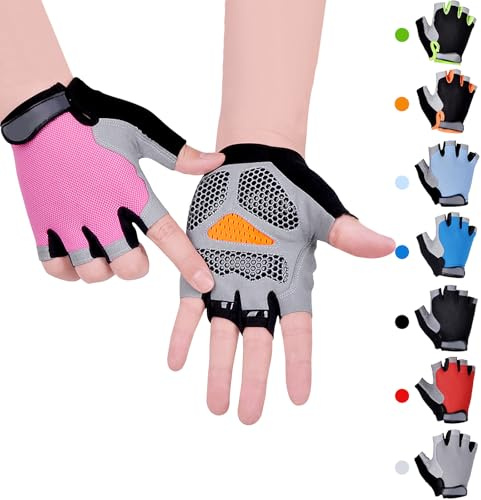 CubePlug™ Kids Boy Girl Cycling Climing Half Finger Gloves GEL Padded BMX Bike Fingerless [SPI] (M, Pink)