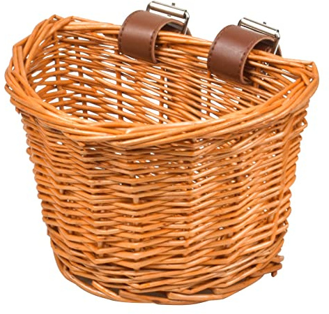 Naapesi Cesta de Bicicleta para niños,Cesta de Mimbre para Bicicleta, cestas de ratán con Correas de Cuero,Cesta de Manillar Delantera para Bicicleta para Compras de Adultos, Picnic para niños