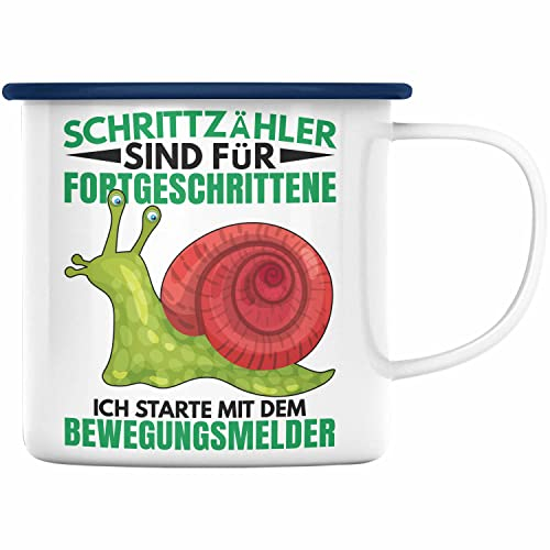 Trendation - Lustiger Schnecken Spruch Emaille Tasse Geschenk Humor Witzige Sprüche (Blau)