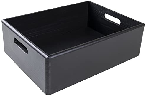 Creative Deco XL Schwarze Holzkiste Obstkiste Korb 40x30x13cm mit Griffen | (+/-1cm) | ohne Deckel | Hölzernen Kasten Holzbox Kiste Ostern | Für Dokumente Wertsachen Spielzeuge Werkzeuge