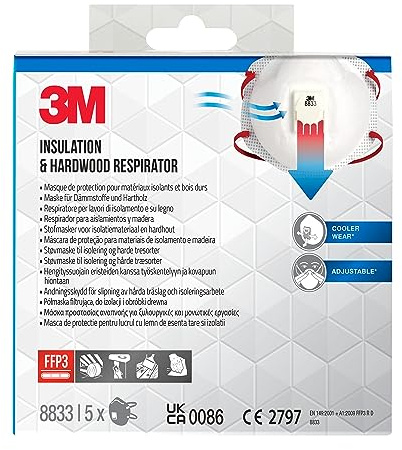 3M Particulate Respirator 8833PRO5, FFP3, Valved, 5/Pack, 6 Pack/Case