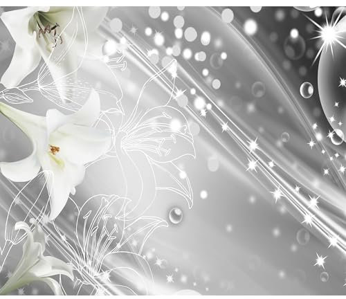 decomonkey Fototapete Blumen Lilien 400x280 cm Tapete Fototapeten Vlies Tapeten Vliestapete Wandtapete Moderne Wand Wandbild Schlafzimmer Wohnzimmer Büro Flur Abstrakt Ornament Silber Grau