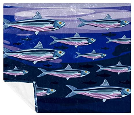 Coperta in pile, super morbida, lussuosa, con motivo a sardine colonie