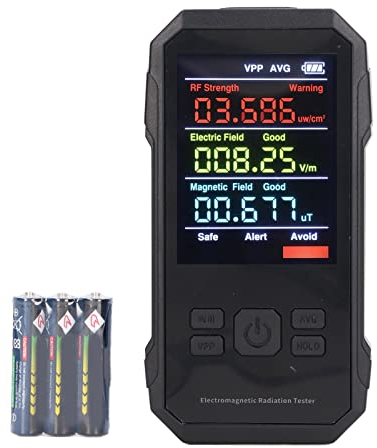 Tragbarer Strahlungsdetektor, Digitales Geigerzähler Dosimeter RF Strahlungsmonitor Elektromagnetischer Strahlungstester mit Batterie Handmessgerät für Haus, Büro, Fabrik (Schwarz)