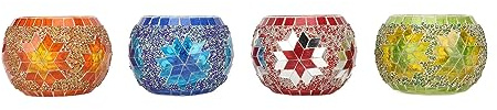 Gugxiom Mosaik Kerzenhalter Glas Kerzenständer Handgemacht, 4 Stück, Handgefertigt, Romantischer Mosaik-Kerzenhalter, Teelichthalter Set für Valentinstag, Partydekoration