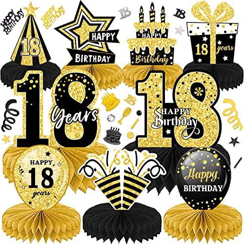 LWAIX 18. Geburtstag Männer Frauen 10Stk Geburtstag Dekoration | Tischdeko Bienenwabe Mittelstück für Waben-Tischdekoration Party Zubehör Tischdekorationen Papier (18)