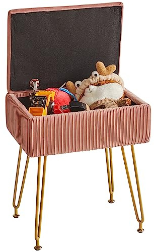 YMYNY Storage Ottomans, Chair Stool Upholstered, Footstool Velvet Bench, Dressing Table Stool, Pouf Couch Stool, Metal Legs, Removable Cover, for Living Room, Bedroom, 40×29.5×48CM Pink HBD024P