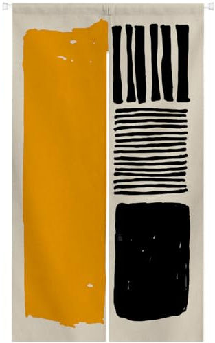Ofat Home Abstract Line Noren Curtain 33.5 W x 59 L, Yellow Black Color Block Minimalist Geometric Hanging Curtain for Doorway, Mondrian Style Modern Art Fabric Home Decor (Style 1)