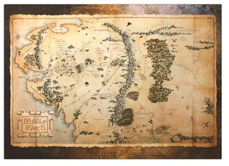 Displate Offiziell Middle Earth MetallPoster Magnetische Befestigung Inklusive Lizenziert Bilder Hochwertiges Poster Middle-Earth Maps - Hobbit Middle-Earth Map 45 cm x 32 cm