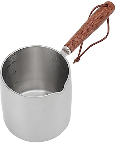Aramox Chauffe-Beurre en Acier Inoxydable, 450 ML, Mini Casserole avec Manche en Bois pour Beurre, Chocolat, Café, Lait Chaud