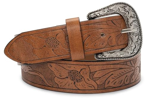 INOGIH Einstellbarer Vintage Western Cowboy Gürtel für Damen und Herren mit gravierter Schnalle für Jeans, Hosen, Kleider, Adjustable, fits waist sizes 30 to 39 (107 cm)
