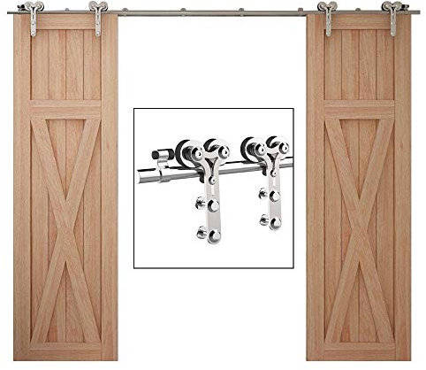 TSMST 152cm Edelstahl Schiebetürsystem Komplett Set für Schiebetüren Schwarz Schienen Kit Passend für Doppeltür aus Holz,(Y-Form-Aufhänger)