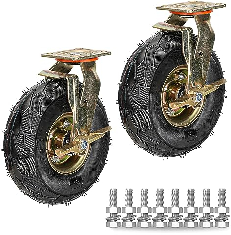 Schwerlast Lenkrollen Industrie Transport Bockrolle 2 Stück, 200mm 250mm Luftreifen Gummi Rollen Mit Bremse, Ersatz Rollen Für Wagen Möbel Werkbänke DIY, Tragfähigkeit 200KG Pro Rolle ( Color : Brake