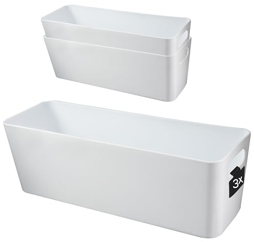 3x Ordnungsbox 10cm hoch WEISS 30x10x10cm 2L Schublade Kunststoff Bad Korb