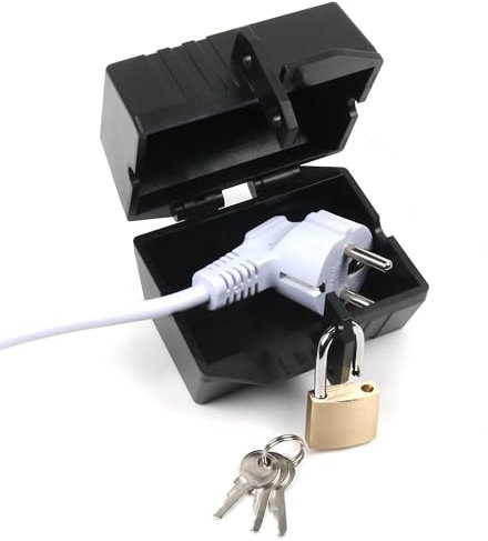 Vicera Steckerschloss - Abschließbarer Steckersafe mit Vorhängeschloss, Steckdosenschloss, Ideal für Waschmaschinen Schloss und Stromkabel, Stecker Tresor - Abschließbare Steckdose