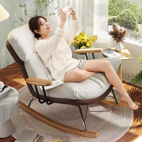 NRNQMTFZ Schaukelstuhl Wohnzimmer - Relaxsessel,Schaukelstuhl mit Armlehnen,Stillsessel,bequemes Sitz& Rckenpolster,für Wohnzimmer, Balkon(Brown)