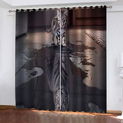 MAYNUO Verdunklungsvorhänge Kinderzimmer 3D Tierkätzchen Idee Vorhang Kinderzimmer Blickdicht Gardinen Mädchen 140x160 cm Vorhänge Für Schlafzimmer Wohnzimmer, Verdunkelung Vorhänge Mit Ösen