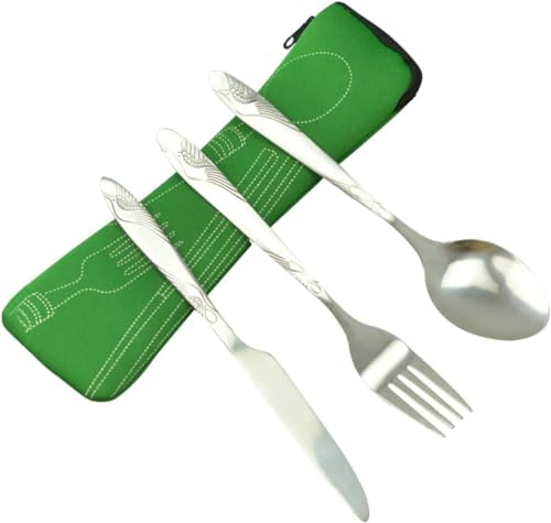 Rieort Ensemble de Couverts 3 pièces Couteau Fourchette cuillère Ensemble de Couverts en Acier Inoxydable avec Sac de Rangement fourchettes à dîner Ensemble d'argenterie de Luxe réutilisable