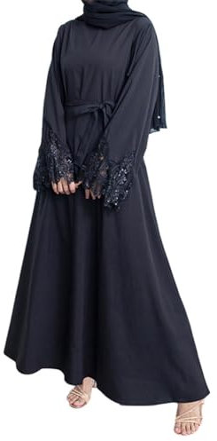 DOTBUY-SHOP Muslimisches Kleid Damen Ohne Hijab Muslim Sommerkleid Polyester Lange Robe Naher Osten Ramadan Dubai Türkei Arab Islamischer Gebetskleidung Abaya für Frauen S-XXL