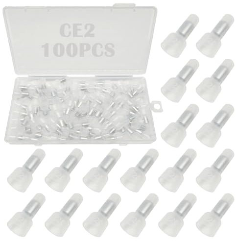 Tugermoola 100PCS Nylon Closed End Crimp Terminal 16-14AWG Wire End Caps Electrical Car Audio Wire Connectors CE2