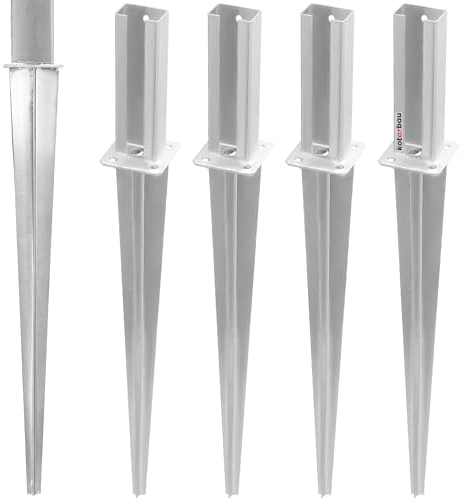 KOTARBAU® 4 x Support De Poteau |Support Poteau Bois en Acier Galvanisé |Support Poteau À Enfoncer 60x40 mm |Pied Poteau Réglable |Fixation Poteau Bois |Platine Poteau Bois |Support Poteau À Enfoncer