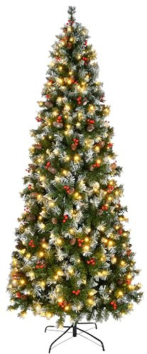 Asinse 7ft Pre-Lit Artificial Christmas Tree – Hinged Branches, 500 Multi-Colour LED Lights, 1150 Tips, Foldable Metal Stand, Easy Assembly
