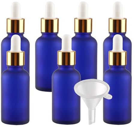 LusDoly 24 Stück 30ml Leere Matt Blau Glas Pipettenflasche,Glasflasche mit Gold Pipette, Stichprobe Glaspipette Tropfflasche für Aromatherapie ätherische Öle