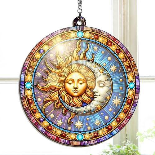 OASSIE Spiritual Gifts for Men Women - Double Layered Hanging Suncatcher 6 in - Sun and Moon Decorations, Birthday Gifts for Mom Dad Family, Friend, Celestial Boho Home Décor