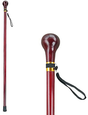 Gehstock aus massivem Holz mit Gummispitze für Damen und Herren, runder Griff, Holz-Gehstock für Väter und Mütter, verstellbare Höhe, 77 cm, 93 cm, Rot, 80 cm