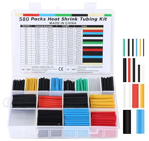 WUFANC Schrumpfschlauch Set 580 Stück, Schrumpfschläuche Farbig Inklusive 6 Farben und 11 Größen, 2:1 Schrumpfverhältnis, Schrumpfschlauch Wasserdicht Geeignet für Kabel Isolierung Schützen