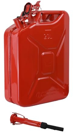 TRUTZHOLM Metallkanister 20l Benzinkanister + Ausgießer flexibel rot Dieselkanister mit Ausgießerhalterung Kraftstoffkanister Reservekanister